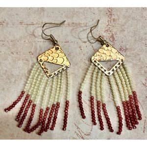 Boho bronze gold dangle cream rust earrings NEW